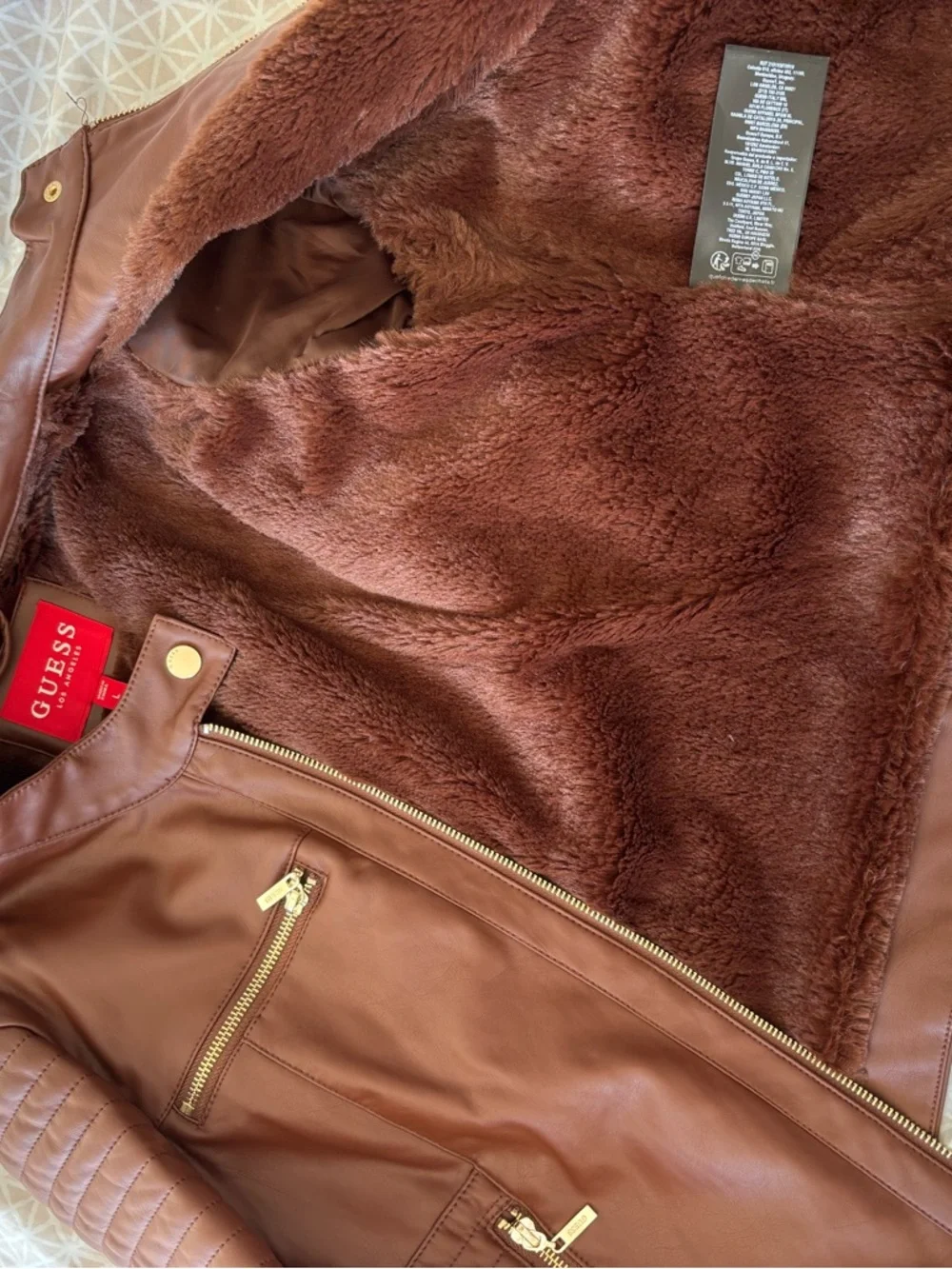 Guess Brown Faux Leather Moto Jacket with Gold Hardware - Picture 6 of 6